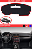 Mazda 3 2003-2008 İçin Uygun Torpido Koruma Halısı Siyah Kenar Renk Kırmızı