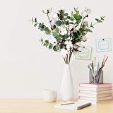 4 Adet Okaliptuslu Doğal Pamuk Çiçeği Dalı 5li Kuru Çiçek Yapay Çiçek