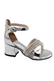 Celira Gümüş Rugan Kız Çocuk Topuklu Sandalet Ayakkabı