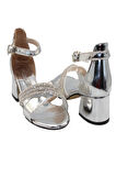 Celira Gümüş Rugan Kız Çocuk Topuklu Sandalet Ayakkabı