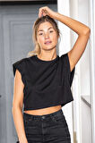 Türen Kadın Vatka Görünümlü Crop T-shirt 3402/Siyah