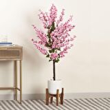 Yapay Ağaç Bahardalı Ağacı Pembe Japon Kiraz Çiçeği Sakura Çiçeği 127x70cm Siyah Plastik Saksılı
