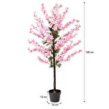 Yapay Ağaç Bahardalı Ağacı Pembe Japon Kiraz Çiçeği Sakura Çiçeği 127x70cm Siyah Plastik Saksılı