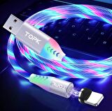 Topk Manytetik Mıknatıslı Çok Renk Kayar Işıklı Mikro Usb Kablo
