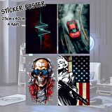 DJ SKULL İSKELET MARİLYN AMERİKA ARABA game over - 4 adet yapışkanlı poster sticker etiketler - dolap cam oda için