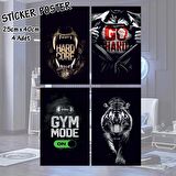 body building hard core kaplan - 4 adet yapışkanlı poster sticker etiketler - dolap cam oda için