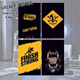 closed danger hard core strong resimler - 4 adet yapışkanlı poster sticker etiketler - dolap cam oda için