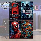 oyuncu hacker örümcek smiley at work - 4 adet yapışkanlı poster sticker etiketler - dolap cam oda için