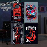 renkli araba sporcu eldiveni formula - 4 adet yapışkanlı poster sticker etiketler - dolap cam oda için