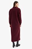 DeFacto Loose Fit Fermuarlı Polo Yaka Selanik Kumaş Basic Düz Uzun Kollu Midi Elbise F1640AX25SPBR204