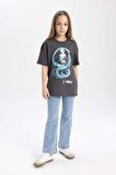 DeFacto Kız Çocuk Hatsune Miku Oversize Geniş Kalıp Bisiklet Yaka Kısa Kollu Tişört C1207A824SMAR82
