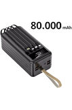80.000 mAh Kamp Işıklı Çoklu Kablolu 4x USB 1x Type-C 1x Micro 1x Lightning Çıkışlı Power bank