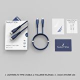 Nautica C100  USB-C to Lightning PD 18W Hızlı Şarj ve Data Kablosu 1.2 Metre Navy