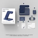 Nautica CH400 Apple Uyumlu 3'in 1 Magsafe 15W Hızlı Şarj istasyonu Navy