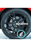 18-21 Inch için Jant ve Dikiz Aynası Sticker Seti (6 Parça) – Jantlar Dekoratif Etiket Sticker - Reflektif Serisi - Beyaz