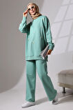 Kadın Mint Yeşili Mevsimlik Penye Alt Üst Spor Ve Rahat Ikili Tunik Pantolon Şık Tesettür Takım