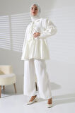 Kadın 100% Pamuk Modal Beyaz Gömlek Pantolon Tesettür Takım