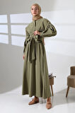Kadın 100% Pamuk Modal Haki Gömlek Etek Tesettür Takım