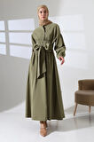 Kadın 100% Pamuk Modal Haki Gömlek Etek Tesettür Takım