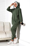 Kadın Mevsimlik Alt Üst Rahat Haki Spor Ikili Tunik Pantolon Şık Tesettür Takım