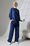 Kadın Lacivert Mevsimlik Penye Alt Üst Spor Ve Rahat Ikili Tunik Pantolon Şık Tesettür Takım