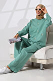 Kadın Mint Yeşili Mevsimlik Penye Alt Üst Spor Ve Rahat Ikili Tunik Pantolon Şık Tesettür Takım