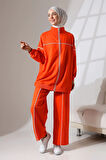 Kadın Turuncu Mevsimlik Penye Alt Üst Spor ve Rahat Tesettür Takım