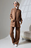 Kadın Kahverengi Mevsimlik Penye Alt Üst Spor Ve Rahat Ikili Tunik Pantolon Şık Tesettür Takım