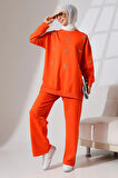 Kadın Turuncu Mevsimlik Penye Alt Üst Spor ve Rahat Tesettür Takım