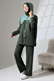 Kadın Haki Yeşili Mevsimlik Penye Alt Üst Spor Ve Rahat Ikili Tunik Pantolon Şık Tesettür Takım