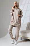 Kadın Taş Rengi Mevsimlik Penye Alt Üst Spor Ve Rahat Ikili Tunik Pantolon Şık Tesettür Takım