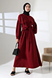 Kadın 100% Pamuk Modal Bordo Gömlek Etek Tesettür Takım