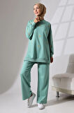 Kadın Mint Yeşili Mevsimlik Penye Alt Üst Spor ve Rahat Tesettür Takım
