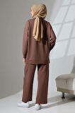 Kadın Kahverengi Mevsimlik Penye Alt Üst Spor Ve Rahat Ikili Tunik Pantolon Şık Tesettür Takım