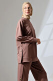 Kadın Kahverengi Mevsimlik Penye Alt Üst Spor Ve Rahat Ikili Tunik Pantolon Şık Tesettür Takım
