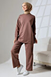 Kadın Kahverengi Mevsimlik Penye Alt Üst Spor Ve Rahat Ikili Tunik Pantolon Şık Tesettür Takım