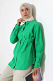 Kadın 100% Pamuk Poplin Kumaş Yeşil Tesettür Gömlek