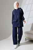 Kadın Lacivert Mevsimlik Penye Alt Üst Spor Ve Rahat Ikili Tunik Pantolon Şık Tesettür Takım