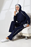 Kadın Lacivert Mevsimlik Penye Alt Üst Spor Ve Rahat Ikili Tunik Pantolon Şık Tesettür Takım
