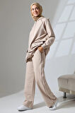 Kadın Taş Rengi Mevsimlik Penye Alt Üst Spor Ve Rahat Ikili Tunik Pantolon Şık Tesettür Takım
