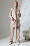 Kadın Taş Rengi Mevsimlik Penye Alt Üst Spor Ve Rahat Ikili Tunik Pantolon Şık Tesettür Takım