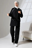 Kadın Siyah Mevsimlik Penye Alt Üst Spor Ve Rahat Ikili Tunik Pantolon Şık Tesettür Takım