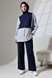 Kadın Lacivert Mevsimlik Penye Alt Üst Spor Ve Rahat Ikili Tunik Pantolon Şık Tesettür Takım