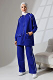 Kadın Saks Mavisi Mevsimlik Penye Alt Üst Spor Ve Rahat Ikili Tunik Pantolon Şık Tesettür Takım