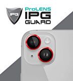iPhone 15 / 15 Plus için IPG ProLENS Kamera Lens Koruyucu Alüminyum CD Çerçeveli, Kırılmaz Cam