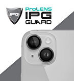 iPhone 15 / 15 Plus için IPG ProLENS Kamera Lens Koruyucu Alüminyum CD Çerçeveli, Kırılmaz Cam