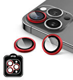 iPhone 16 Pro / Pro Max için IPG ProLENS Kamera Lens Koruyucu Alüminyum CD Çerçeveli, Kırılmaz Cam - Kırmızı