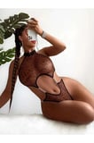 Kadın Leopar Desen Zincirli Kahverengi Seksi Babydoll Fantezi Kostüm