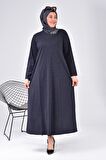 Kadın Büyük Beden Ay Yaka Anne Elbise Uzun Tesettür