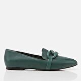 Hakiki Deri Koyu Yeşil Kadın Loafer